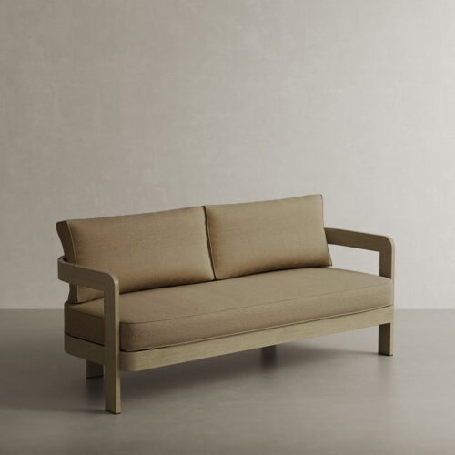 N3 Oak Three Seater Sofa Wheat Canvas